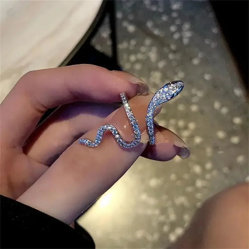 Snake Ring for Women Micro Inlaid Zircon Wound Small Female Simplicity Adjustable Opening Rings Index Finger Ring Jewelry