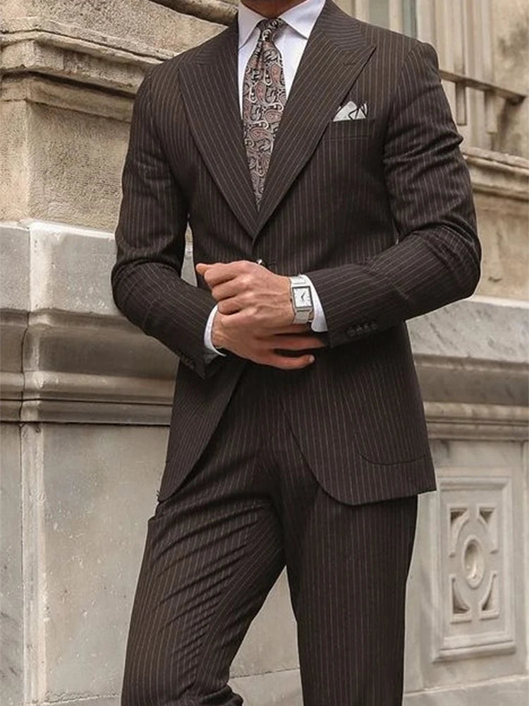 Suit For Men Suit Custom Made Dark Brown Pinstripe Suit Striped Suit Tailored Men Suits High Quality 2024 Mens 2 Piece Outfit