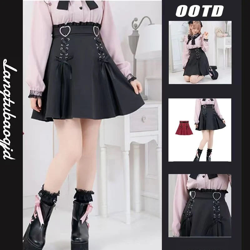 Women's Plus Size Lolita Style Skirt Black High Waist Slimming Summer Skirt Japanese Cute Soft Girl Fashion Flared Design S-3XL
