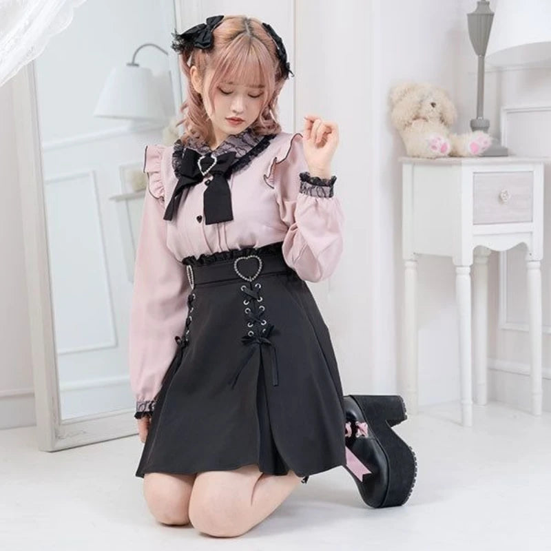 Women's Plus Size Lolita Style Skirt Black High Waist Slimming Summer Skirt Japanese Cute Soft Girl Fashion Flared Design S-3XL