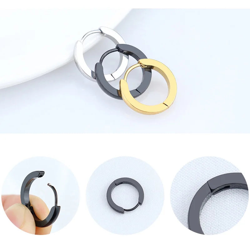 1Pair High Polishing Stainless Steel Hoop Earrings For Men Women  2mm Wide Spherical Anti-allergic Ear Buckle Street Pop Jewelry
