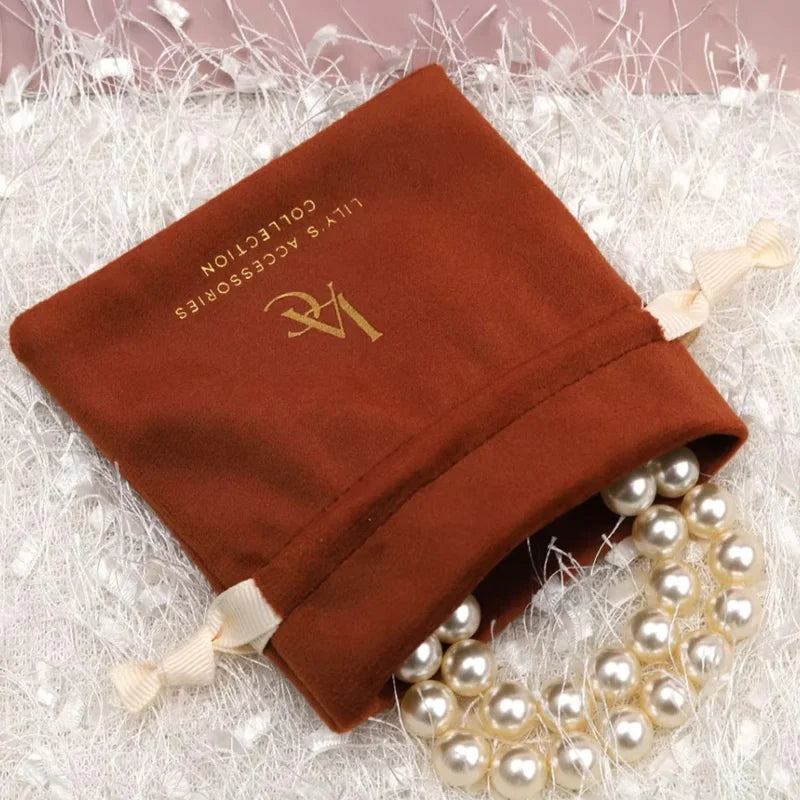 Custom Logo Velvet Drawstring Pouch Soft Perfume Gift Dust Sack Jewelry Necklace Packaging Bag