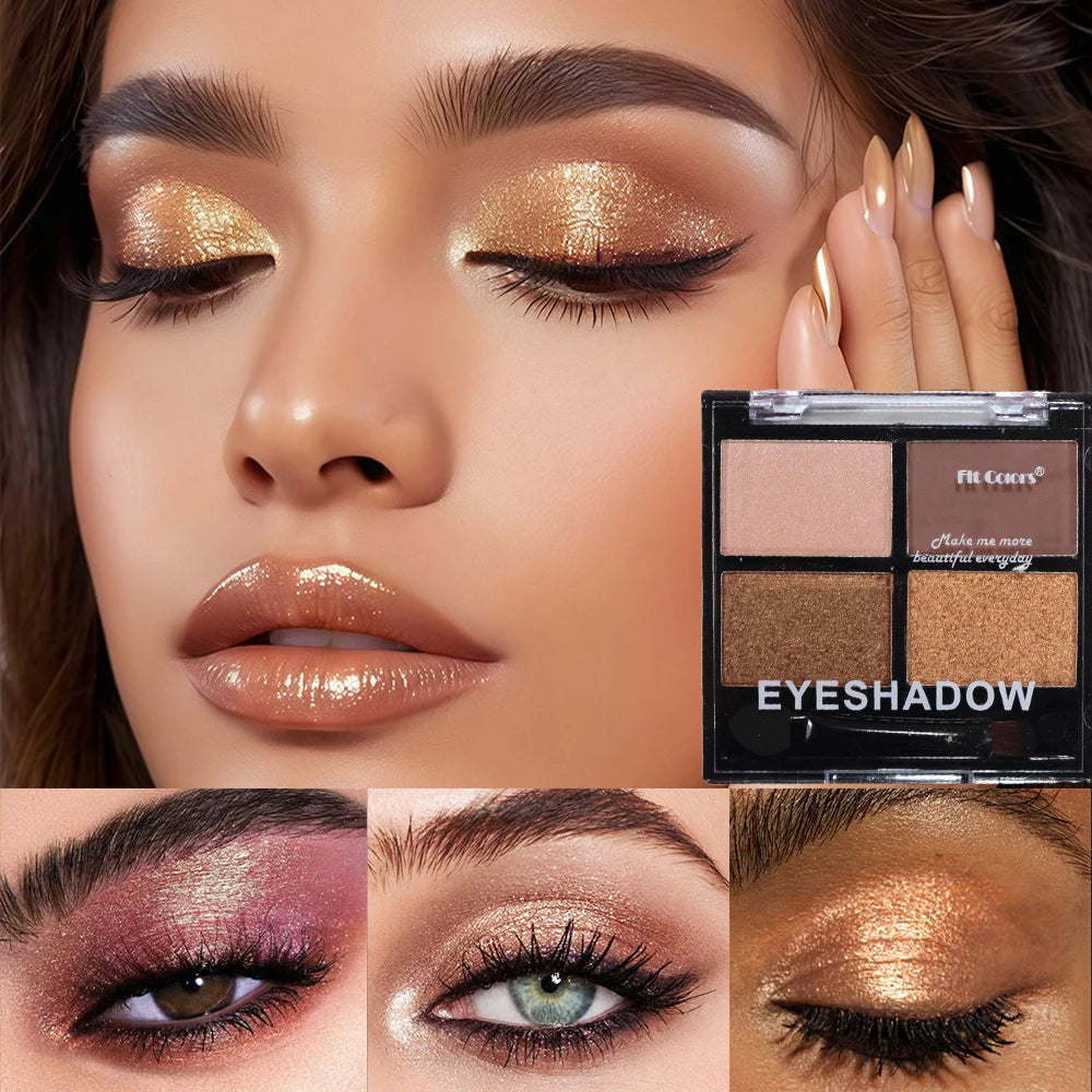 4-Color Smoky Gray Eye Shadow Palette Pearly Matte Earth Color Eyeshadow Pallete Shiny Sequins Eye Pigments Lasting Makeup