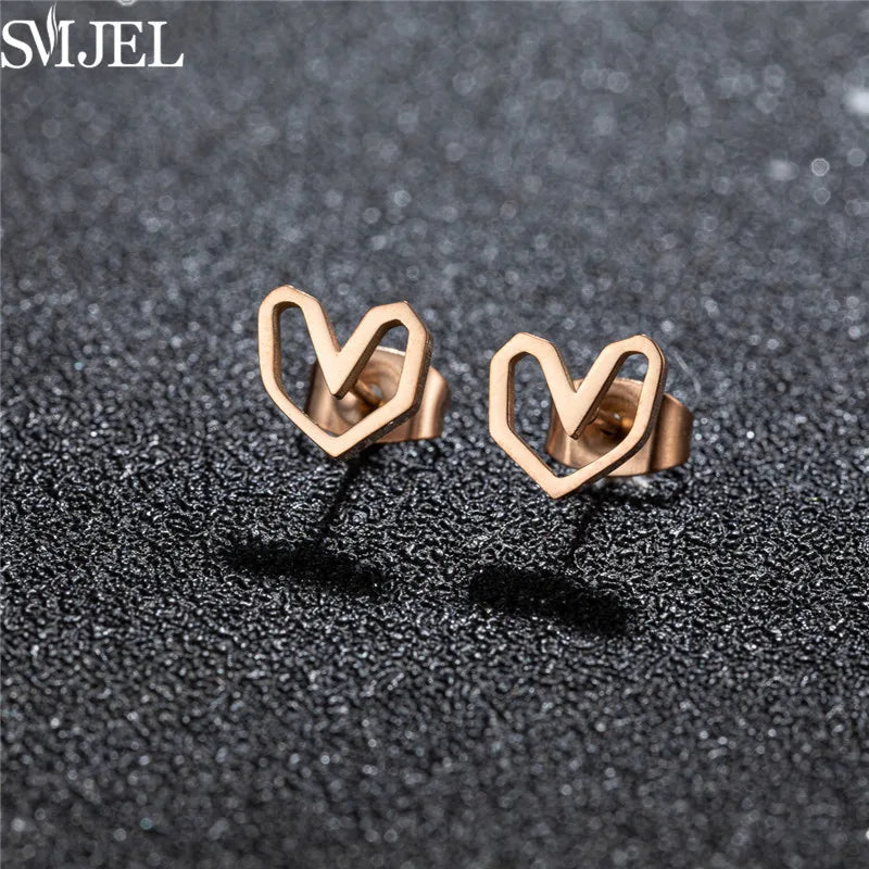 Romantic Simple Tiny Heart Earrings Female Minimalist Stainless Steel Love Stud Earring Hypoallergenic Jewelry Wedding Gift