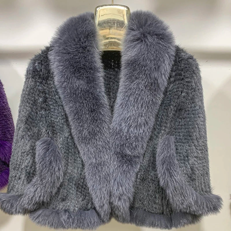 New Real Mink Fur Poncho Knitted 100% Natural Real Mink Fur Shawl Natural Fox Fur Collar cape Autumn Winter Mink Fur Scarfs