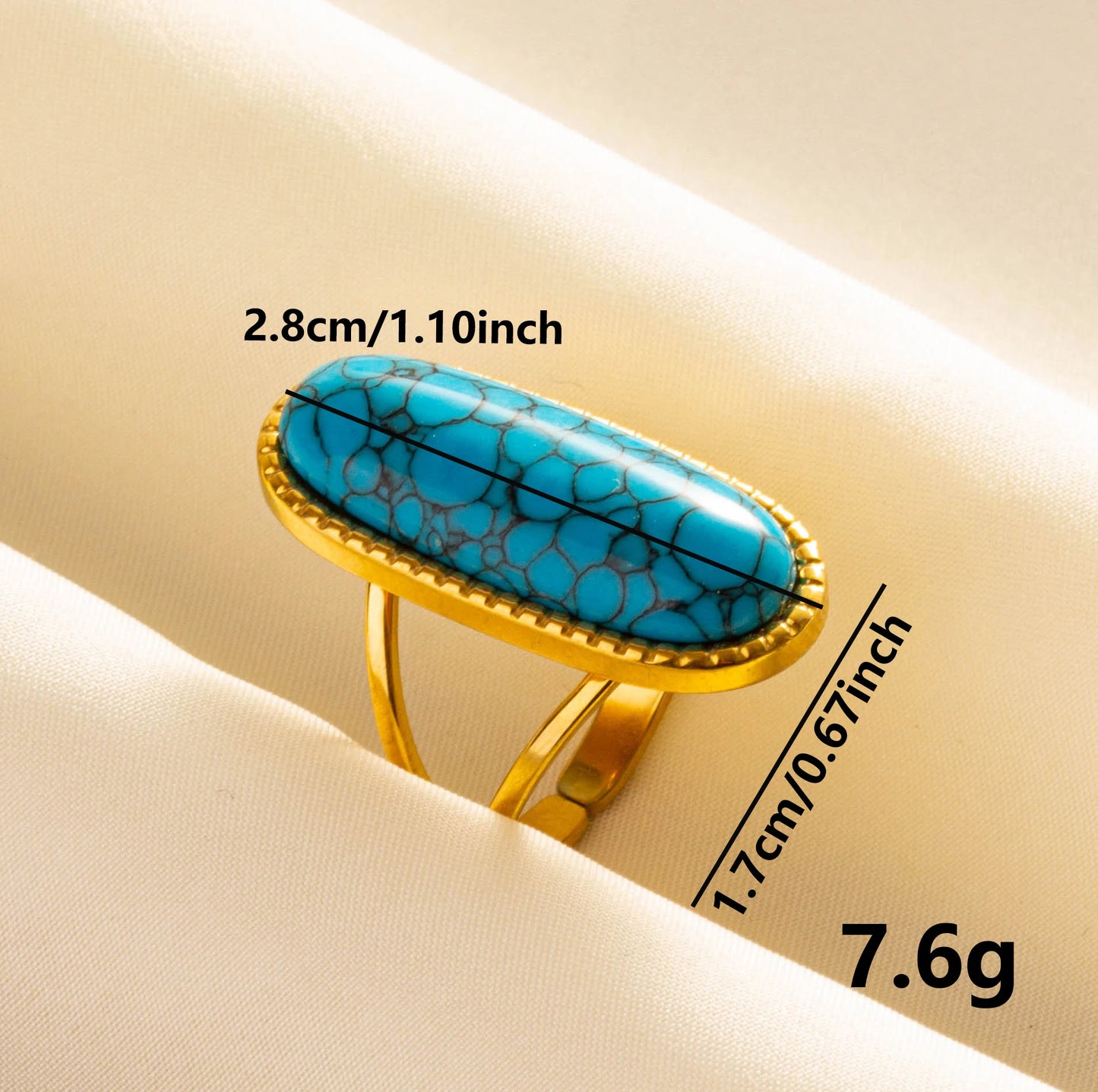 2pcs/lot Vintage Turquoise Gold Plated Knuckle Rings Blue Synthetic Stone Stainless Steel Rings Boho Jewelry Women Gifts No Fade