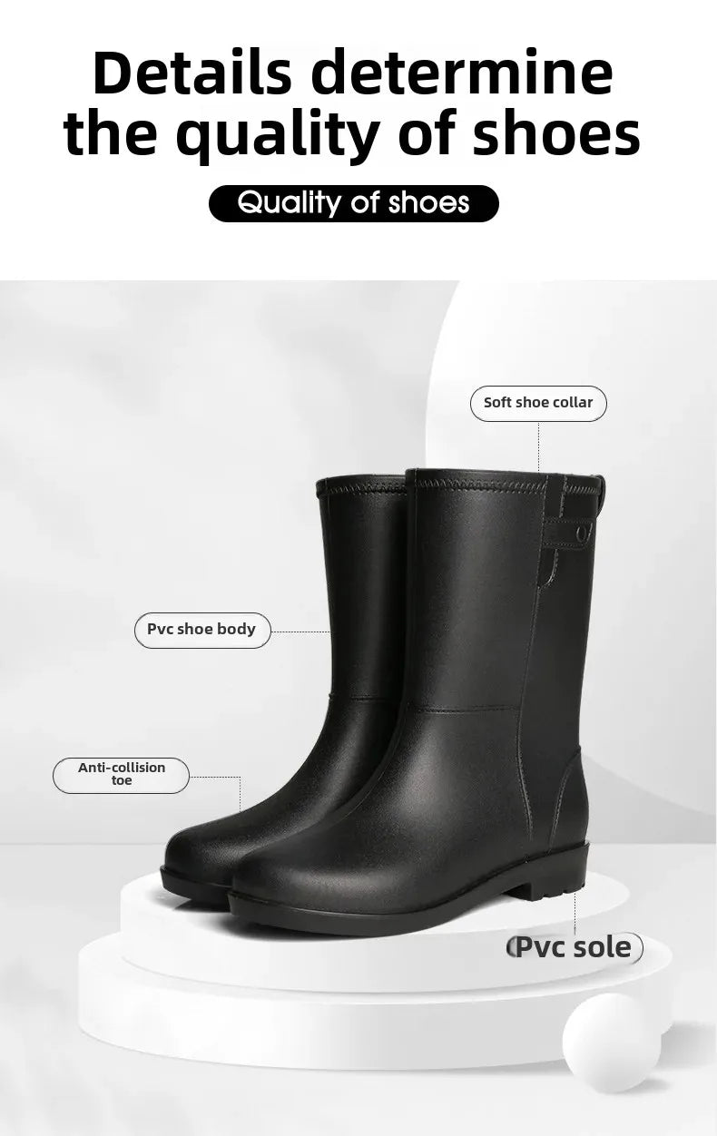 Fashionable Women's Mid-Calf Rain Boots Fleece Lined Anti-Slip Half Boots Adult Rain Shoes Wholesale From China Land