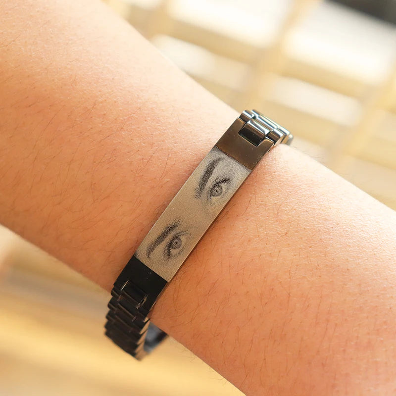 Personalized Customized Eyes Photo Stainless Steel Bracelets With Photo Laser Engraved Eyes Luxury Men's Bracelets Custom Gifts