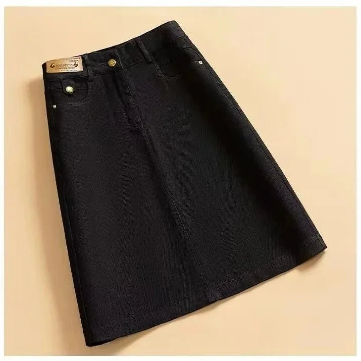 High Waist Denim Skirt Women's Spring Summer New Style Slimming Fashionable Versatile Small Size Draped Midi Skirt