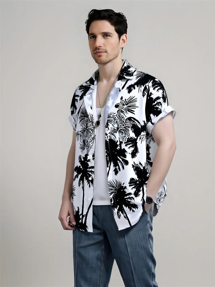 Hawaiian Shirt Man Print Casual Thin Beach Slim Fashion Shirt High Quality Luxury Black Social Vintage Funny Oversized Clothes