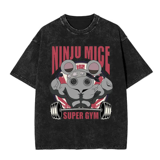 Demon Slayer Tengen Uzui Ninju Mice GYM Washed T Shirts Kimetsu No Yaiba Tee Shirt Cotton T-Shirt Unisex Casual Oversized Tops