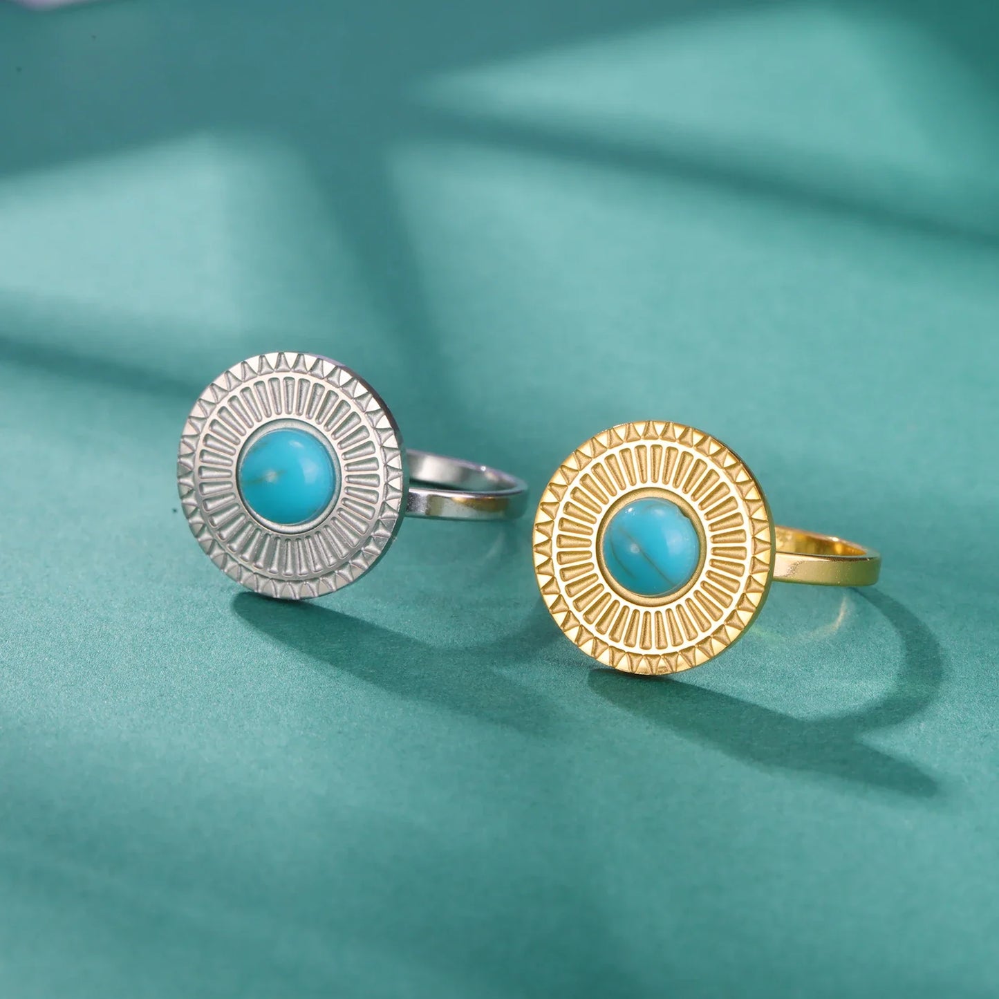 Skyrim Turquoise Rings for Women Stainless Steel Gold Color Natural Stone Crystal Ring Bohemian Jewelry Valentine Gift Wholesale