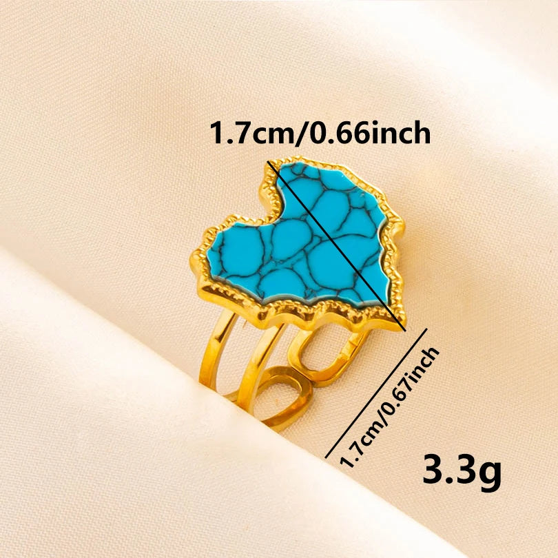 2pcs/lot Vintage Turquoise Gold Plated Knuckle Rings Blue Synthetic Stone Stainless Steel Rings Boho Jewelry Women Gifts No Fade
