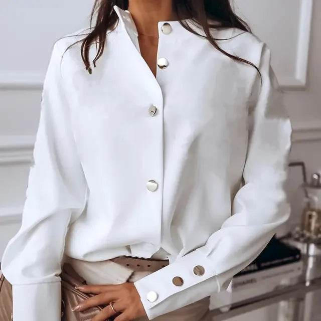 2024 new Women Elegant White Blouse Shirt Women Long Sleeve Button Fashion Blouse Spring Solid Tops and Blouses Oversized