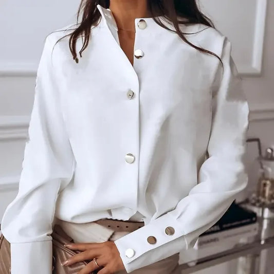 2024 new Women Elegant White Blouse Shirt Women Long Sleeve Button Fashion Blouse Spring Solid Tops and Blouses Oversized