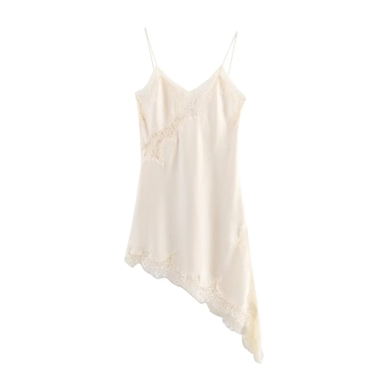 Women Fashion Sexy V-Neck Lace Elegant Halter Dress Asymmetric Hem Dress 2025 Summer New Fashion Holiday Party Beach Dresses