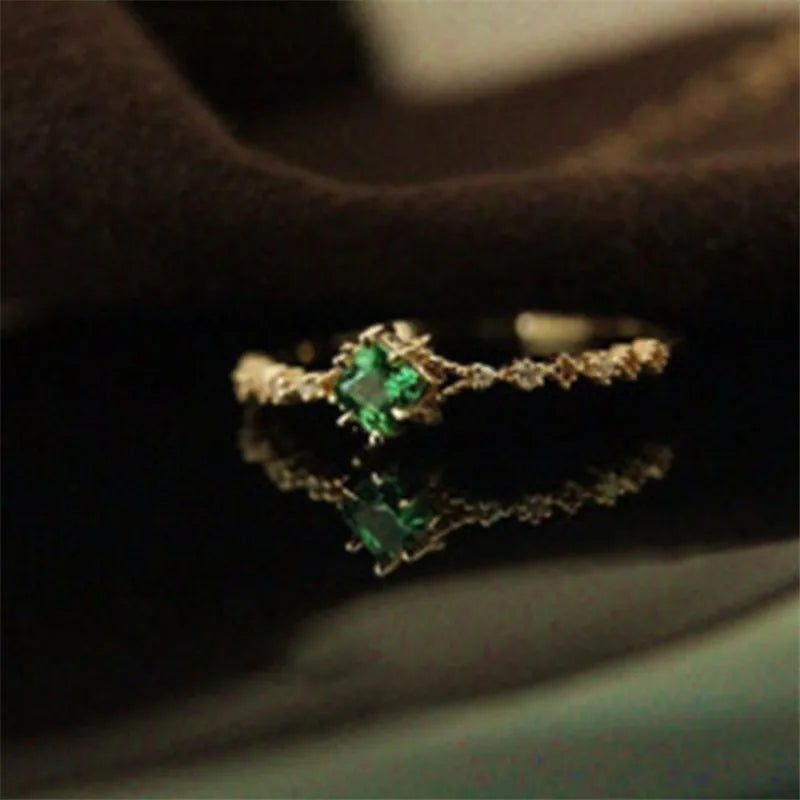 HI MAN 925 Sterling Silver French Romantic Solid Geometry Green Zircon Ring Women Vintage Temperament Engagement Gift Jewelry