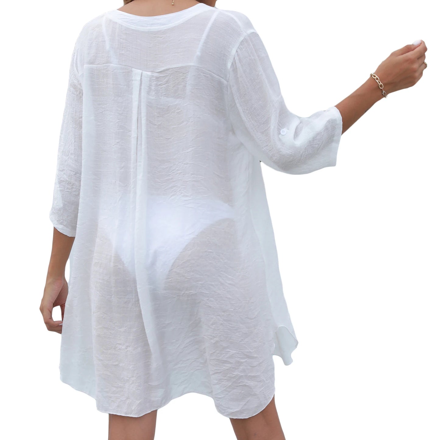 Women Bathing Suit Bikini Cover Up Swimsuit Dress Swimming Smock T Shirt Summer V Neck Beach Dress Swimwear Sarong Dress