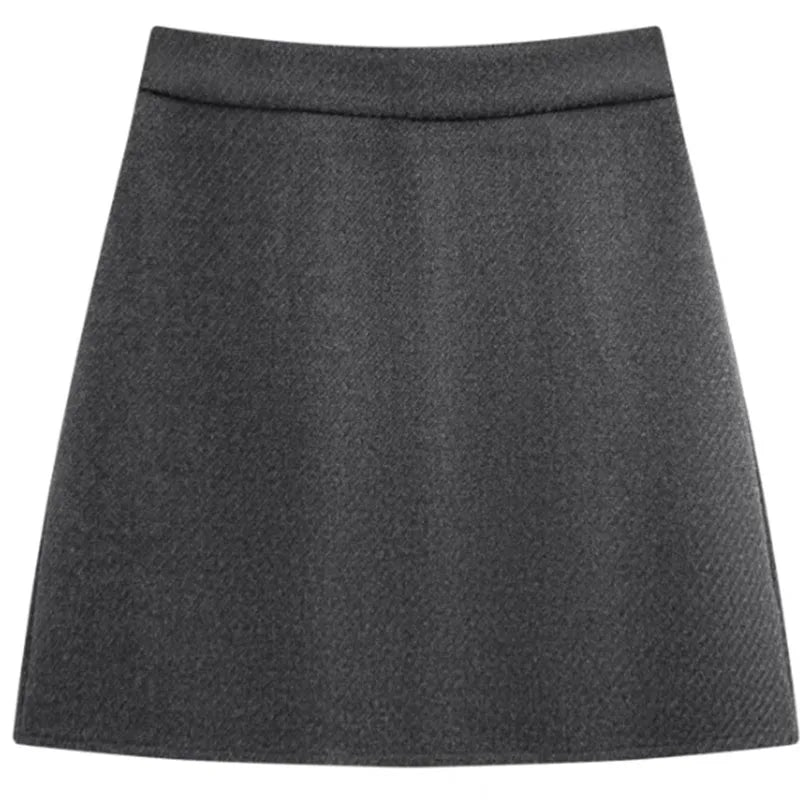 Womens Woolen Short Skirts Autumn Winter Versatile Simple Slimming A-Line Skirt Woman Elegant High Waist Bodycon Mini Skirts
