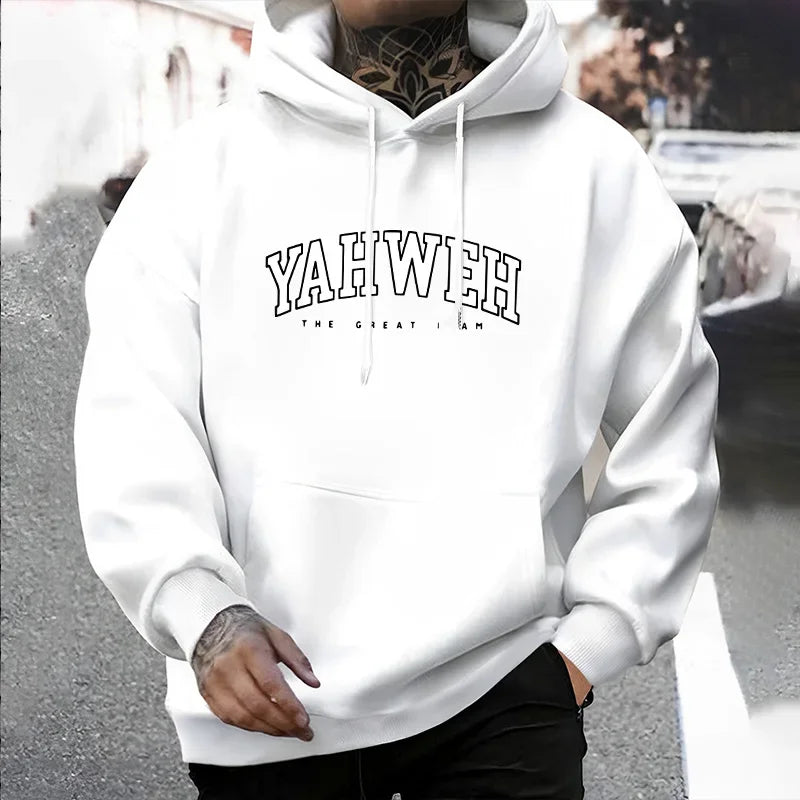 Street Style Mens YAHWEH Hoodies 2025 Urban Fashion Trendy Hooded Sweatshirt Male Hip Hop Casual Wear Autumn Winter Cool Hoody
