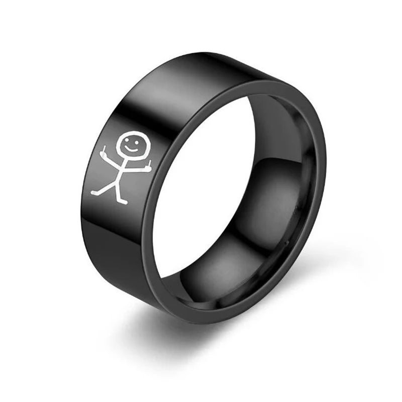 6MM Cute Cartoon Pattern Stainless Steel Anime Role Play Men's and Women's Rings Y2K Accessories Gift