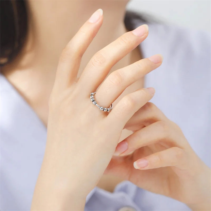 Stainless Steel Balls Beads Rings for Girls women  Rotate Freely  Antistress Spiral Bead Rotate esthetic Jewlery