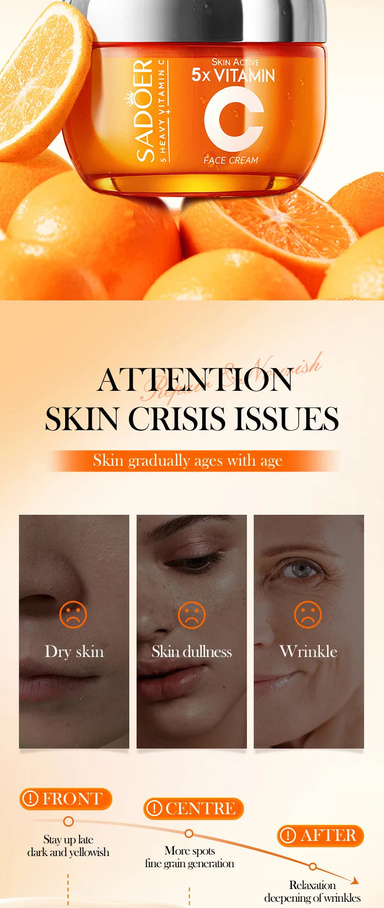 SADOER Vitamin C Face Cream Facial skincare Firming Moisturizing Brightening Hydrating Facial Creams Beauty Face Skin Care