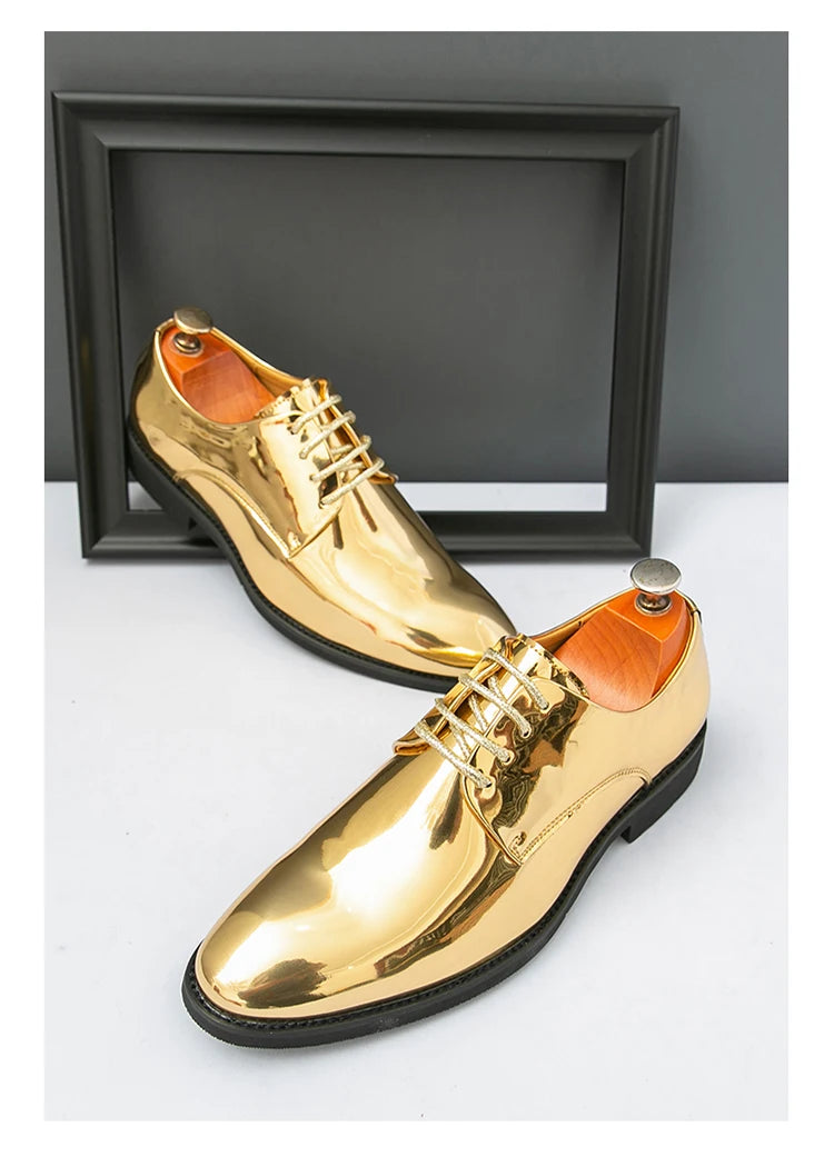 Large Size 38-50 Pointed Leather Shoes Man Business Performance Men's Dress Shoes Luxury Golden Bright Shoes Man Wedding Shoes