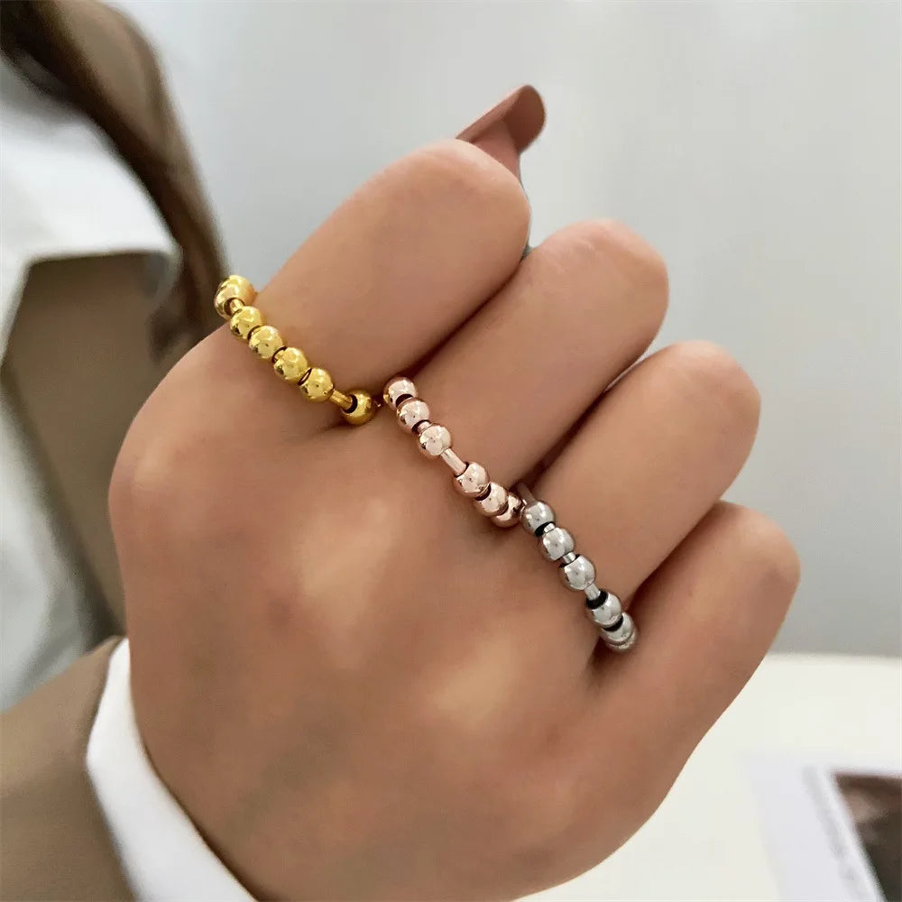 Trendy Anxiety Rings Tarnish Free Stainless Steel Fidget Rotate Bead Anti Stress Relief Finger Ring Jewelry For Women