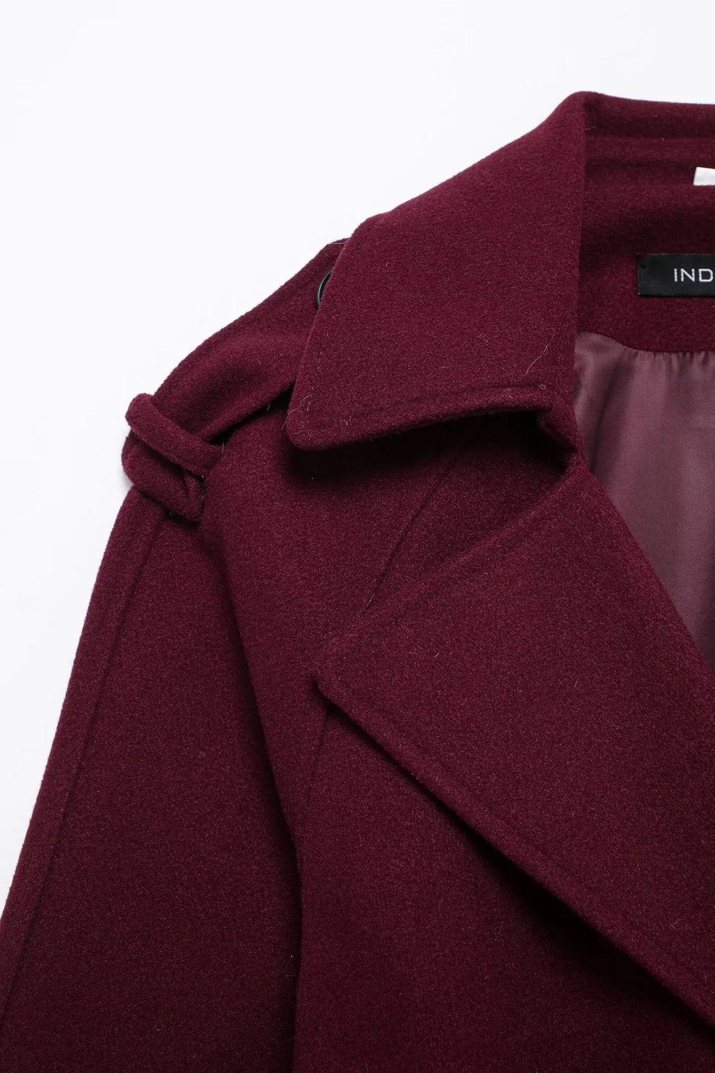 HH Women Elegant Wine Red Coat With Belt Lapel Full Sleeve Double Breasted Lady Overcoat Autumn Winter Female Outwear