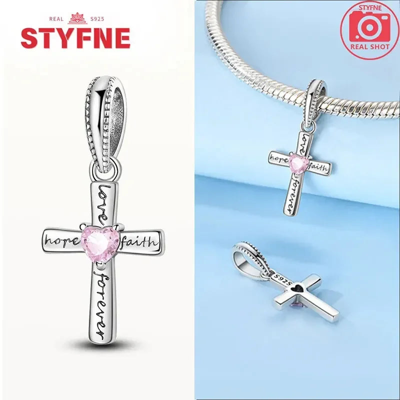 925 Silver Charms Religion Heart Lucky Eye Cross Beads For Original Bracelet Making Pendant for Women Fine Jewelry gifts
