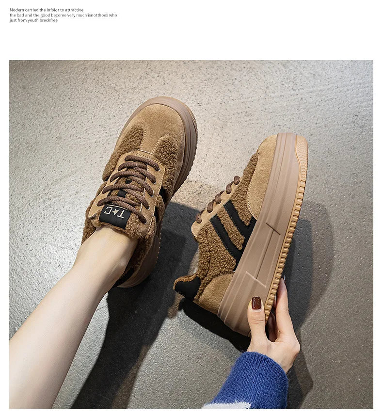 6CM Pink Natural Genuine Leather Fashion Breathable Casual Women's Shoes Platform Warm Plush Winter Autumn Comfy Ankle Booties