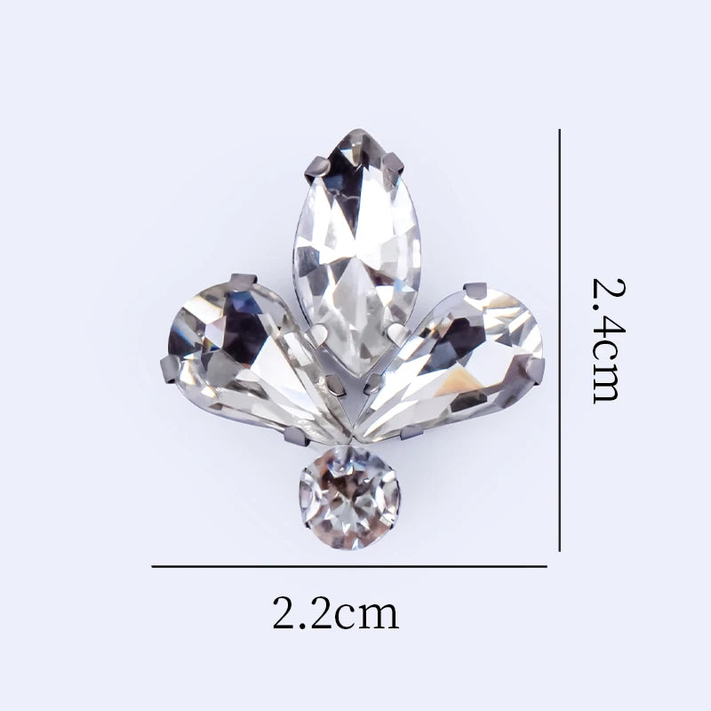 QIAO 5pcs Rhinestones Ornament Crystal Clear Iron on Diamond Rhinestones for Clothing Bags Hoodie Decorations Accessories