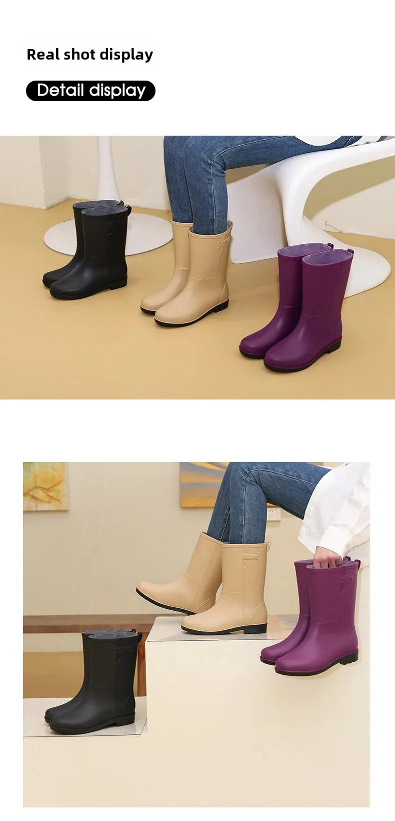 Fashionable Women's Mid-Calf Rain Boots Fleece Lined Anti-Slip Half Boots Adult Rain Shoes Wholesale From China Land