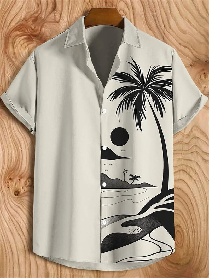 Summer printed men's short sleeved shirt Hawaii fashion lapel top plus size casual men's shirt 2025 style