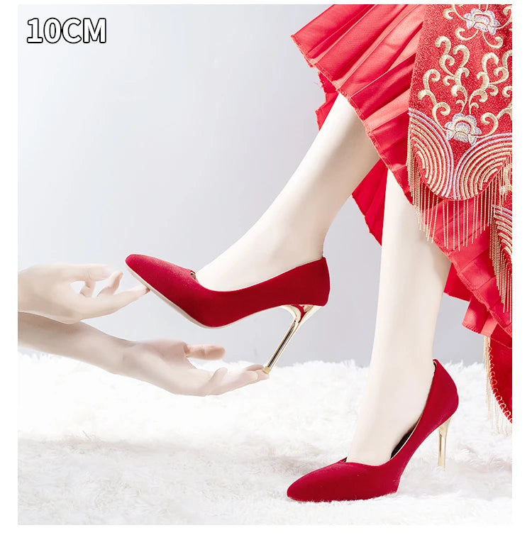 12cm   Red Heels Oversized Women's Heel Shoes 45 Red Wedding Shoes Flannelette Super High Heel Women's Shoes Zapatos De Mujer