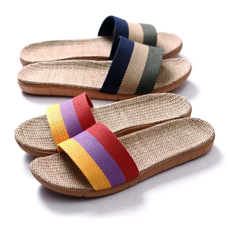 Women's EVA Linen Slippers Couple Indoor Slippers Cotton Home Non-slip Thick Bottom Summer Sandal Slippers Men