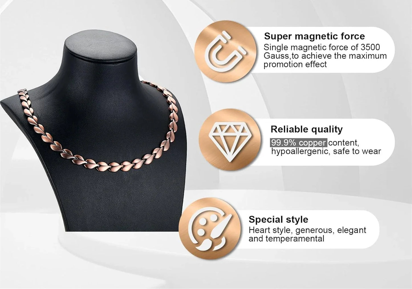 ARADOO Pure Copper Necklace for Women Magnetic Collar Leaf-shaped Design Jewelry Gifts