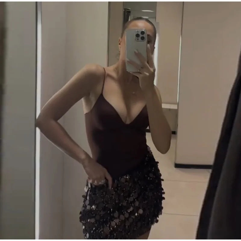 Sexy Paillette Mini Women's Skirt Fashion High Waist A-line Party Club Female Skirts 2025 Winter Streetwear Lady Clothes