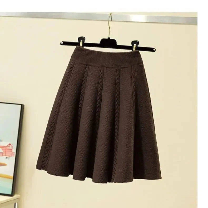 Thickened Knitted Mini A- Line Skirt High Waist Design Autumn Winter Loose Fit Polyester Fiber Half Body Skirts