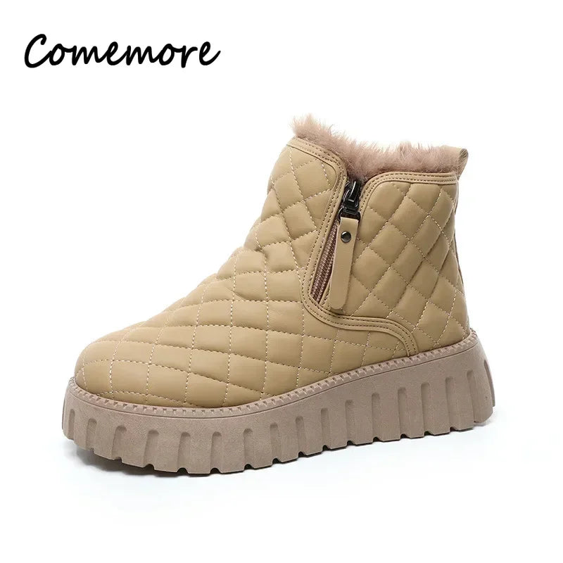 Women's Boots 2024 Winter Plush Cotton Boots Warm Platform Comfort Cold Proof Shoes Zipper Height Increase Anti Slip Snow Boots