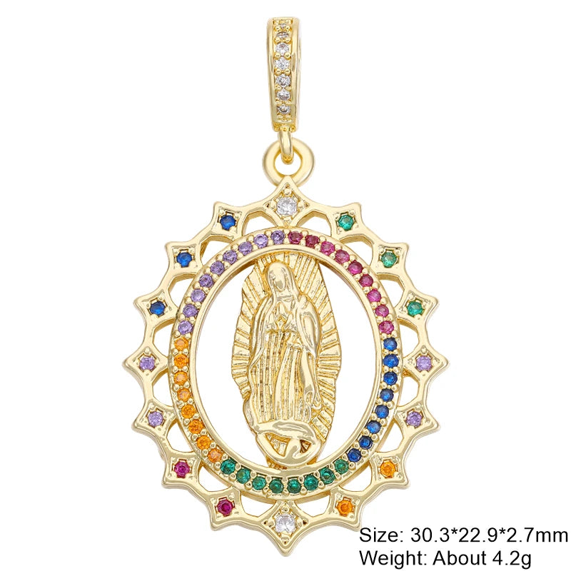 Juya 18K Real Gold Plated Religious Pendant Jewelry Making Supplies Creative Saint Mary Virgin Christian Cross Charms Supplies