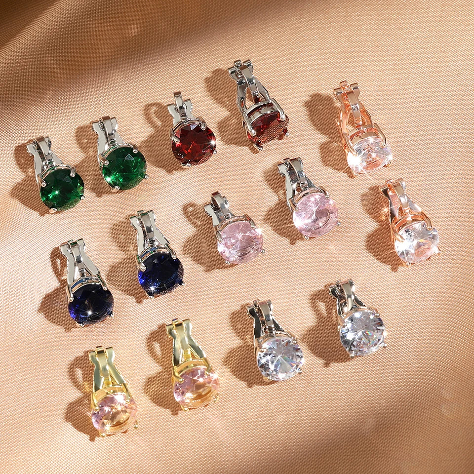 ZAKOL Shiny 7mm Cubic Zircon Ear Cuffs Earring Round Crystal Fake Piercing Clip Earrings For Women Wedding Party Jewelry