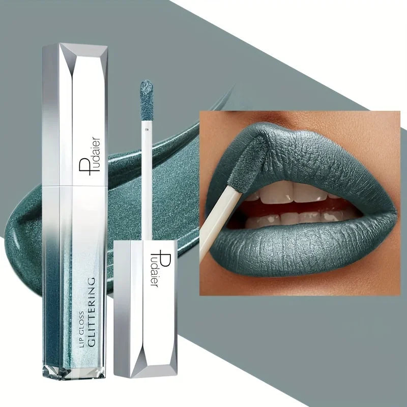 Metallic Glitter Lip Gloss, Waterproof Long Wear, Non-Sticky Hydrating Shine, Music Festival Beauty, Gifts