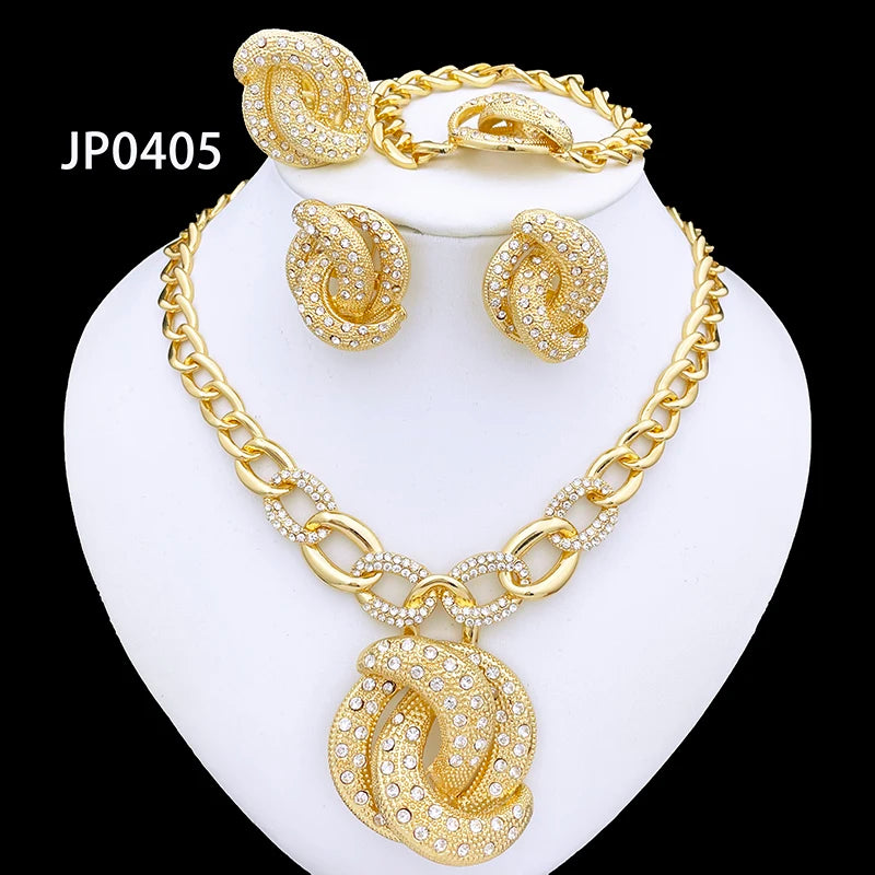 Dubai Nigeria Trending Jewelry Set For Women Luxury Design 18K Gold Plated Necklace Earrings Ring Bracelet Wedding Party Gift