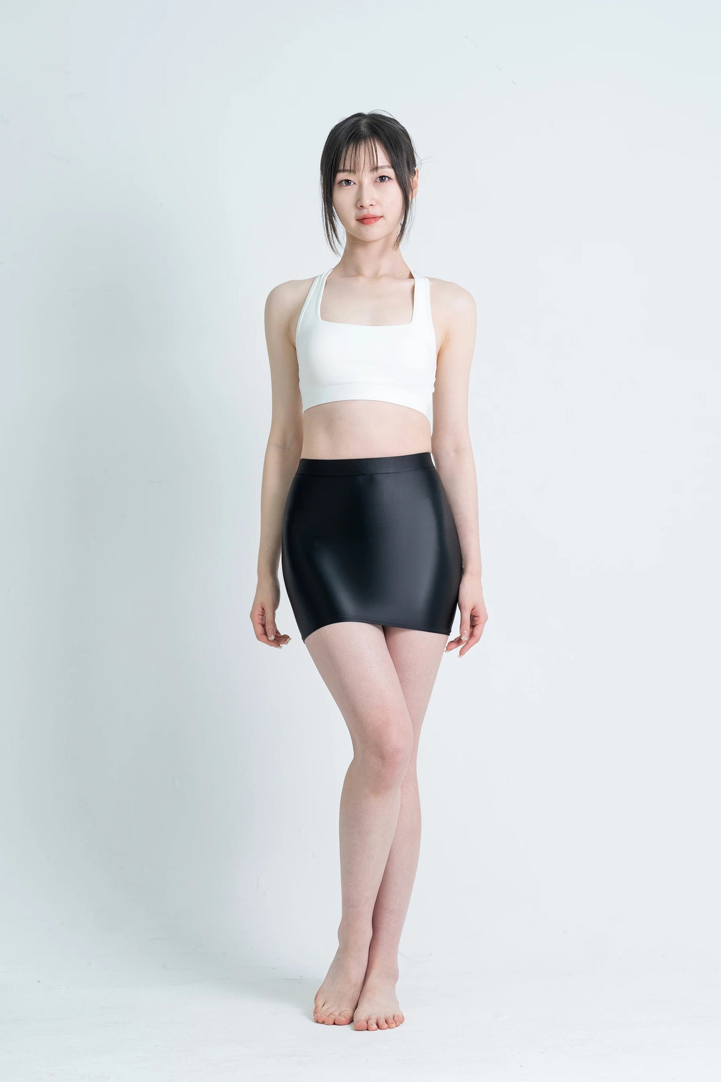 MJINM Women's Shiny Satin Glossy Skirts Hip Wrap One Step Skirts Smooth Bodycon Elastic Waist Half-body Causal Mini Short Skirts