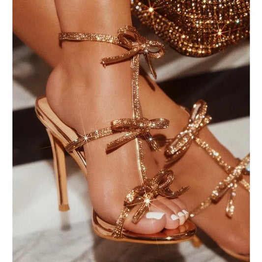 New Design Style Peep Toe Buckle Strap Woman Sandals Fashion Crystal Thin High Heels Stripper Party Ladies Shoes Zapatos Mujer