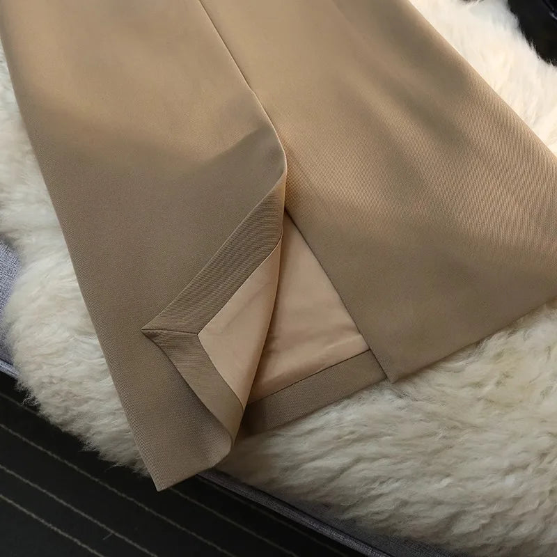 High Waist Suit Sle  Skirt Korean Spring Autumn New Wrap around a Line Skirt for Women Casual Loose Fit a pe