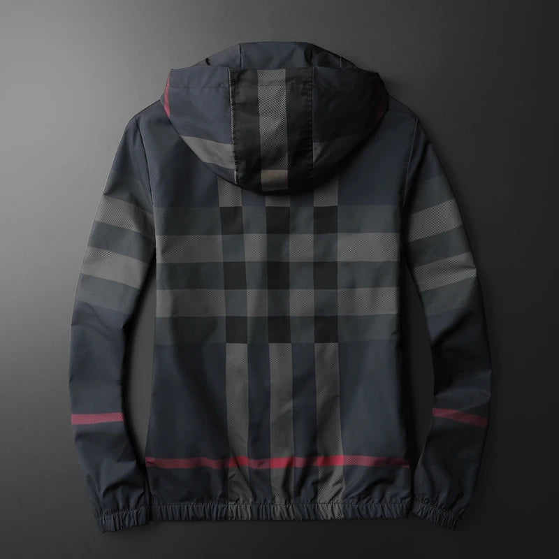 New Korean style fashionable striped jacket, high-quality hooded zipper jacket, men's slim fit jacket