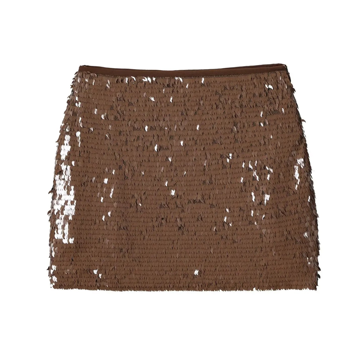 KONDALA Chic Y2K Sheath Sequined Sexy Brown Mini Skirt Club Fashion 2025 Sexy Birthday Shiny Night Party Music Streetwear Skirt
